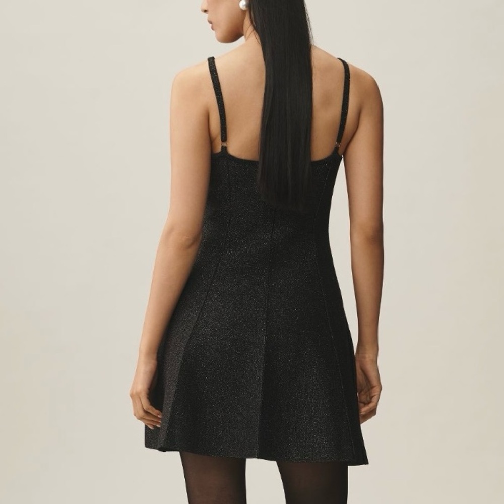 Anthropologie Square-Neck Pleated A-Line Lurex Mini Sweater Dress Medium - Picture 5 of 13